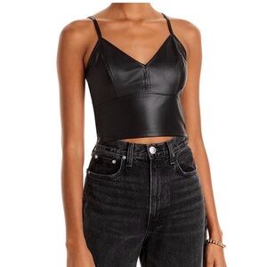 Aqua Black Faux Leather Crop Top